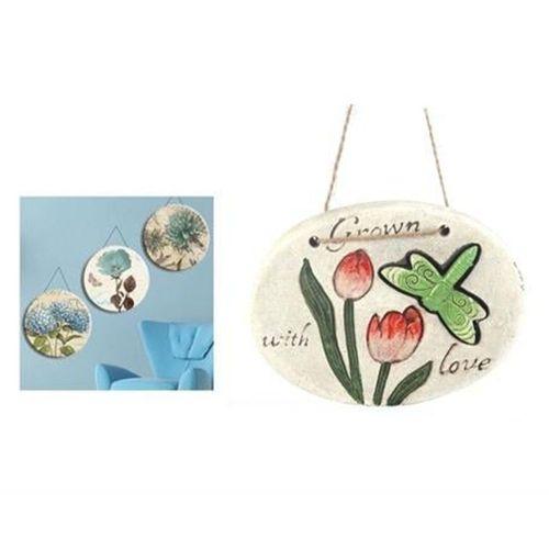 2 Adet Asılabilir Balkon Ve Bahçe Süsü Yeşil Yusufçuk Desenli Oval 17X15X1,3Cm Duvar Süsü,Taşı Balkon,Bahçe Ve Oda Dekor  Hoşgeldiniz Tablo,Tabela
