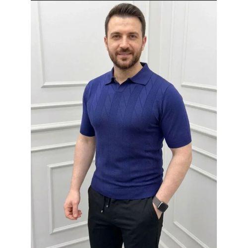 Erkek Yazlık Triko Dokuma Tişört Kısa Kol Polo Yaka T-Shirt - Lacivert