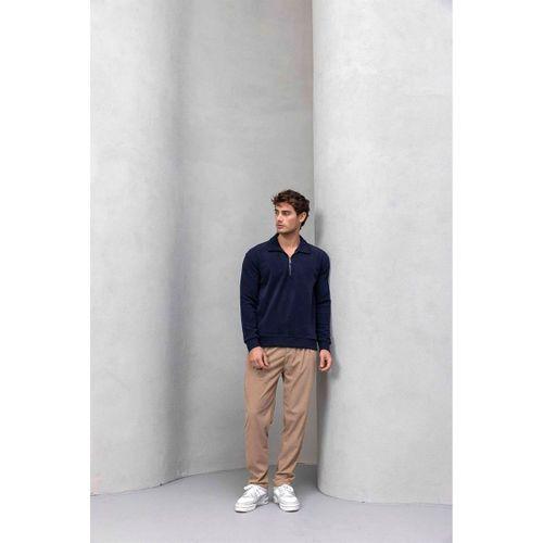 Eric Relax Fit Yarım Fermuarlı Polo Yaka Selanik Kumaş Erkek Sweatshirt - Lacivert