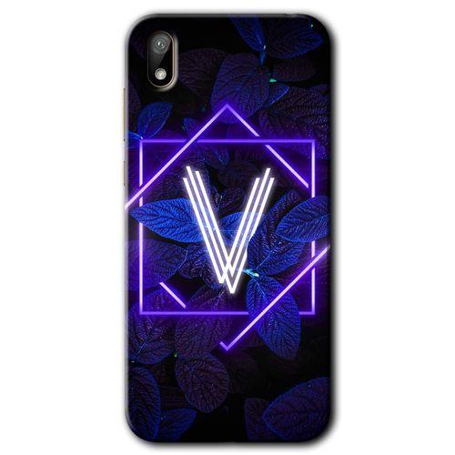 Huawei Y5 2019 Kılıf HD Desen Baskılı Arka Kapak - Dark Neon Yaprak V Harfi
