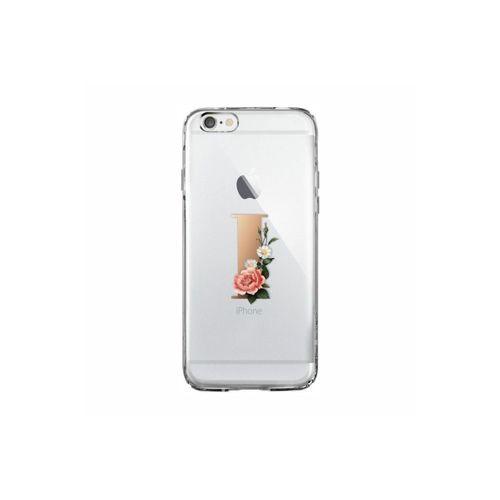 iPhone 6 Plus / 6s Plus Şeffaf Kılıf Gold Renkli Çiçekli I Harfli Desenli