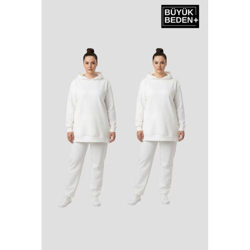 Kadın Büyük Beden 2  li Set Kapşonlu Tunik ince Sweatshırt  SPR26BTK991+2