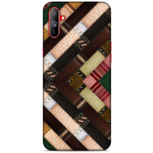 Oppo Realme C3 Kılıf Patchwork (7) Telefon Kılıfı Koyu Kahverengi