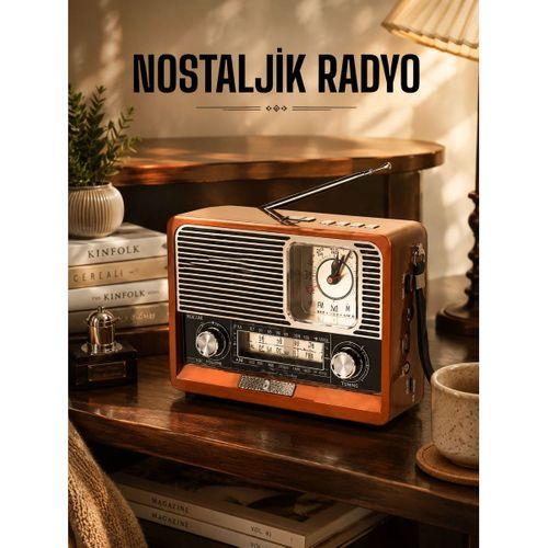 Ahşap Görünümlü Retro Bluetooth Radyo Usb,aux Ve Sd Kart Girişli
