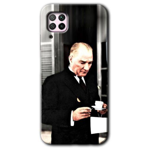 Huawei P40 Lite Kılıf HD Desen Baskılı Arka Kapak - Atatürk Türk Kahvesi + Kırılmaz Cam