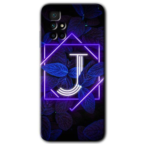 Xiaomi Redmi 10 HD Baskılı Kılıf + 9D Tam Ekran Koruyucu - Dark Neon Yaprak J Harfi