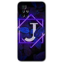 Xiaomi Redmi 10 HD Baskılı Kılıf + 9D Tam Ekran Koruyucu - Dark Neon Yaprak J Harfi