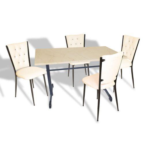 Dockers Halley - Kapitoneli Mutfak Masa Takımı - 70x120 (Werzalit, Wermodin veya Allzalit Tabla) - Golden Marble-Krem