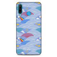 Huawei P30 Lite Kılıf Pastel Renkler (2) Kabı Mor Beyaz