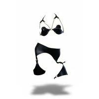 Siyah Harness Takım Zincir Detaylı Suni Deri Bralet Set - Brf1220