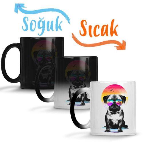 Summer Pug Gözlüklü Pug Köpek Sihirli Kupa Bardak Porselen