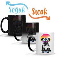 Summer Pug Gözlüklü Pug Köpek Sihirli Kupa Bardak Porselen