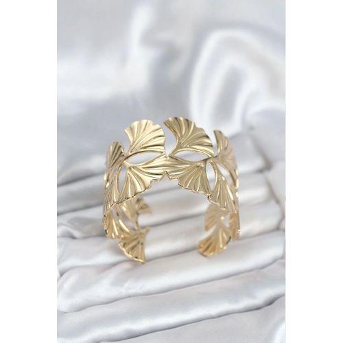 Pirinç Gold Renk Levha Yelpaze Model Kadın Bileklik