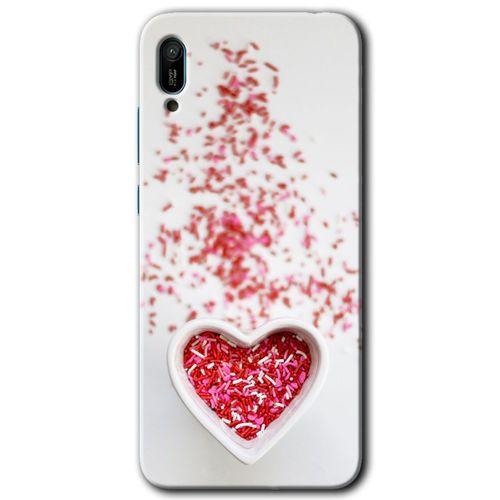 Huawei Y6 2019 Kılıf Kapak - Kalpli Şekerleme +Hayalet Ekran Yandan Gözükmez