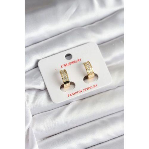 14K Gold Renk Kaplama Zirkon Taşlı Halka CM Kadın Küpe