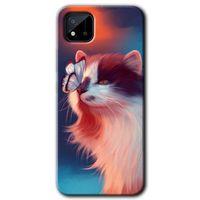 MRCİLETİSİM Realme C11 Kılıf Baskılı Kapak - Cat Butterfly + 5D Tam Kaplayan Cam