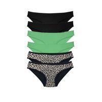 6 Adet Likralı Kadın Slip Külot Leopar Siyah Yeşil