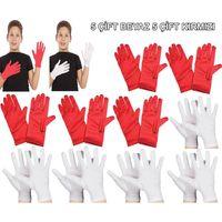 Çocuk Gösteri Eldiven Seti 5 Çift Beyaz ve 5 Çift Kırmızı Şık Tasarım