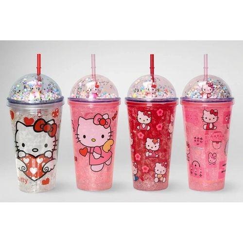 Sevimli Hello Kitty Pipetli Işıklı Boncuklu Suluk Bardak 400 Ml