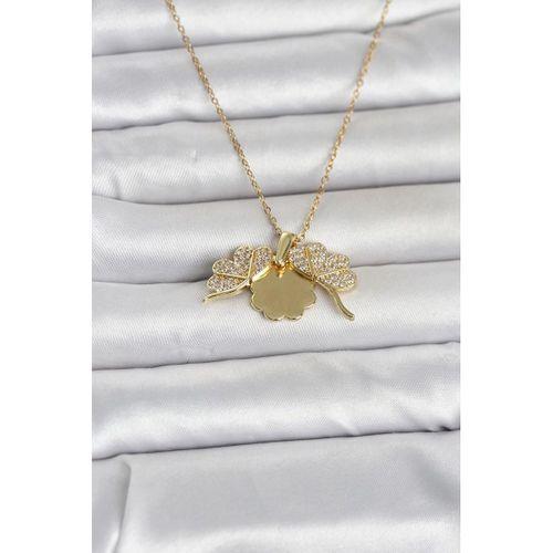 316L Çelik Gold Renk Açılabilir Yonca Model Zirkon Taşlı Kadın Kolye