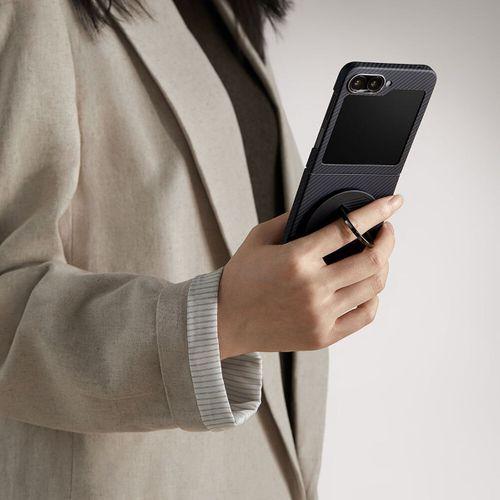 Galaxy Z Flip 6 Kılıf M-safe Şarj Özellikli 600D Aramid Fiber Pitaka Ultra-Slim Classic Serisi Black-Grey Twill Kapak