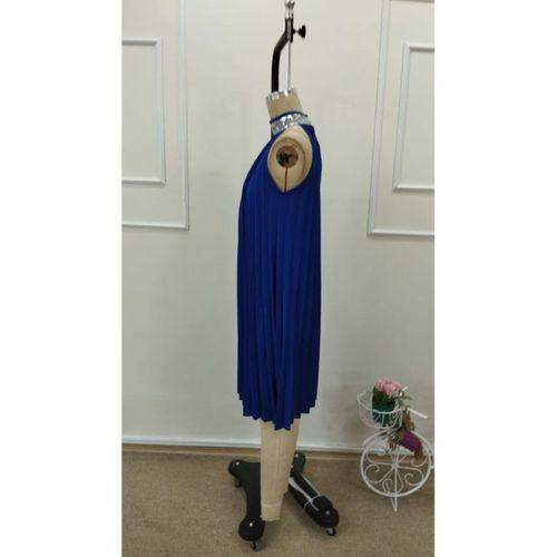 Kadın Balıkçı Yaka Omuzlardan Açık Pılelı Kısa Janjan Krep Elbise