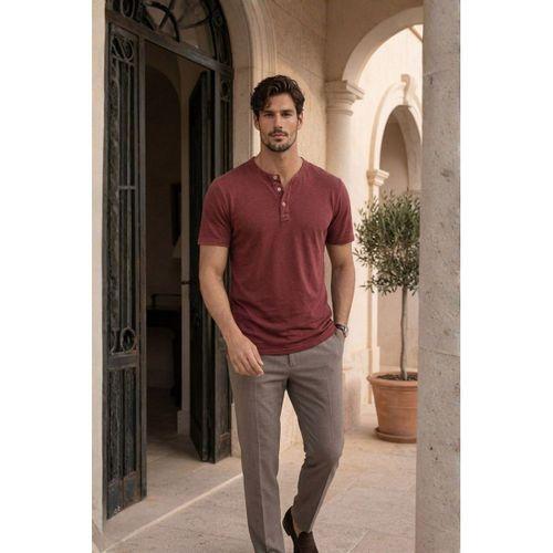 Edgar Regular Fit 3 Düğmeli Pat Flamlı Suprem Kumaş Pis Yaka Erkek T-Shirt - Kırmızı