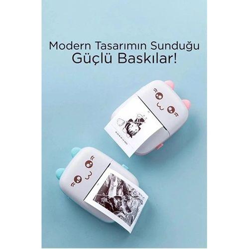 Mini Fotoğraf Yazıcı Kablosuz Etiket Yazıcı Baskı Makinesi Ios Android Uyumlu Termal Printer Mavi
