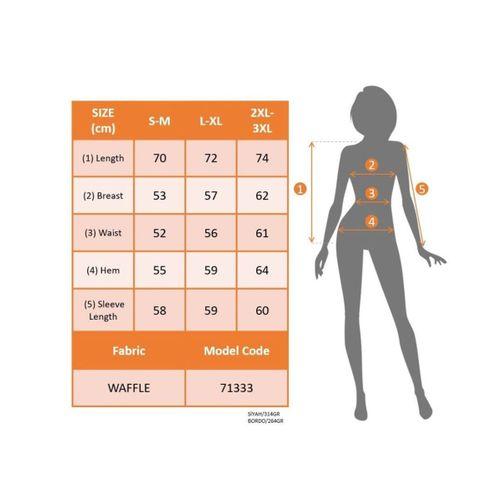 Kadın Uzun Kollu V Yakalı Kapşonlu Waffle Bluz