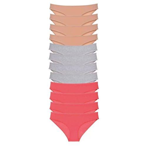12 Adet Süper Eko Set Likralı Kadın Slip Külot Ten Gri Fuşya