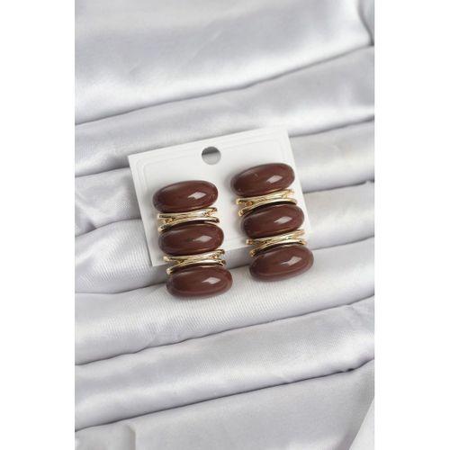 Kahverengi Vintage Model Gold Renk Kadın Küpe