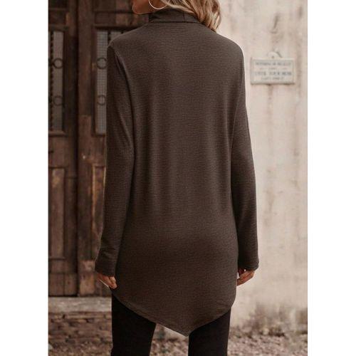Kadın Uzun Kollu Balıkçı Yaka Asimetrik Kesim Detaylı Yün Viskon Bluz