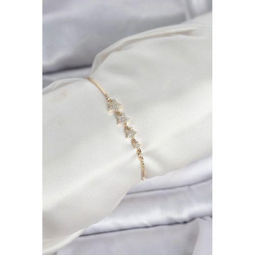 Gold Renk Zirkon Taşlı Yıldız Model Asansörlü Kadın Bileklik