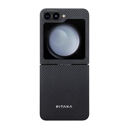 Galaxy Z Flip 6 Kılıf M-safe Şarj Özellikli 600D Aramid Fiber Pitaka Ultra-Slim Classic Serisi Black-Grey Twill Kapak