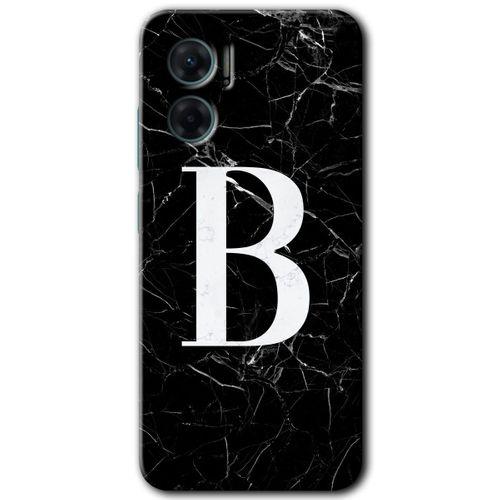 Xiaomi Redmi Note 11E HD Baskılı Kılıf + 9D Tam Ekran Koruyucu - Siyah Mermer Desenli B Harfi