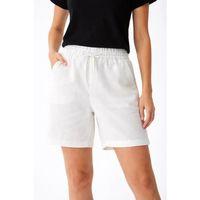 Keten Kumaş Cepli Rahat Kesim Bel Lastikli Şort - Beyaz