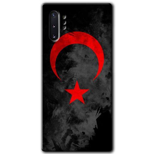 Samsung Galaxy Note 10 Plus Kılıf HD Desen Baskılı Arka Kapak + Temperli Cam - Black Ayyıldız