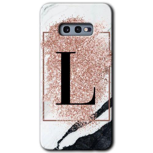 Potkal Hediye Fabrikası Samsung Galaxy S10e HD Baskılı Kılıf + 9D Tam Ekran Koruyucu - Pembe Mermer Desenli L Harfi