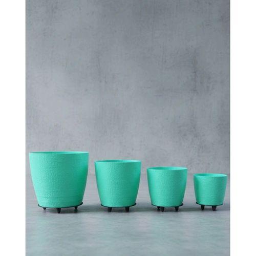 4’lü 3d Yeşil Dekoratif Saksı Takımı Ayaklı Modern Vazo Seti