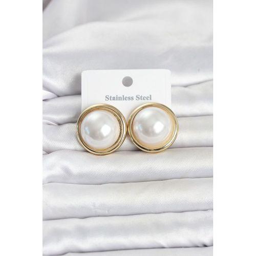 316L Çelik Gold Renk İnci Model Vintage Kadın Küpe