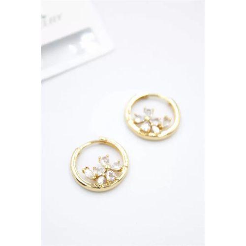 Taşlı Çiçek Küpe - Altın