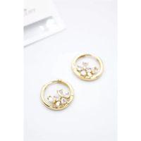 Taşlı Çiçek Küpe - Altın