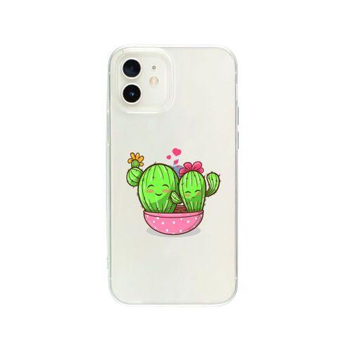 iPhone 12 Sevimli Kaktüs Desenli Premium Şeffaf Silikon Kılıf