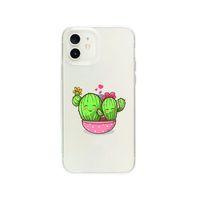 iPhone 12 Sevimli Kaktüs Desenli Premium Şeffaf Silikon Kılıf