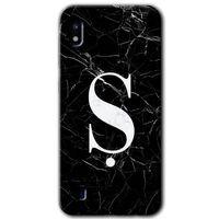 MRCİLETİSİM Samsung Galaxy A10 Kılıf Baskılı Kapak - Siyah Mermer Desenli Ş Harfi +Tam Kaplayan Mat Seramik