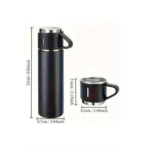 Termos Seti 3'lü Bardak Seti Isı Dayanıklı Siyah Paslanmaz Çelik Vakumlu