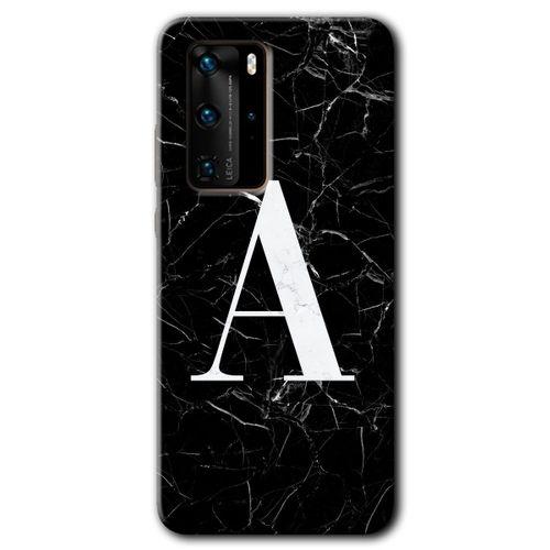 Huawei P40 Pro Kılıf HD Desen Baskılı Arka Kapak - Siyah Mermer Desenli A Harfi