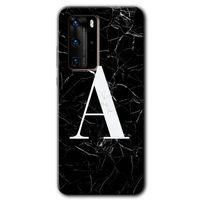 Huawei P40 Pro Kılıf HD Desen Baskılı Arka Kapak - Siyah Mermer Desenli A Harfi