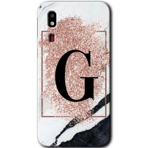 Galaxy A2 Core Kılıf HD Desen Baskılı Arka Kapak - Pembe Mermer Desenli G Harfi + Kırılmaz Cam