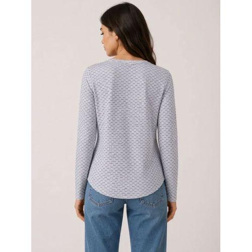 Likralı Dokulu Uzun Kollu Tişört Oval Kesim Rahat Kalıp Bluz - Gri